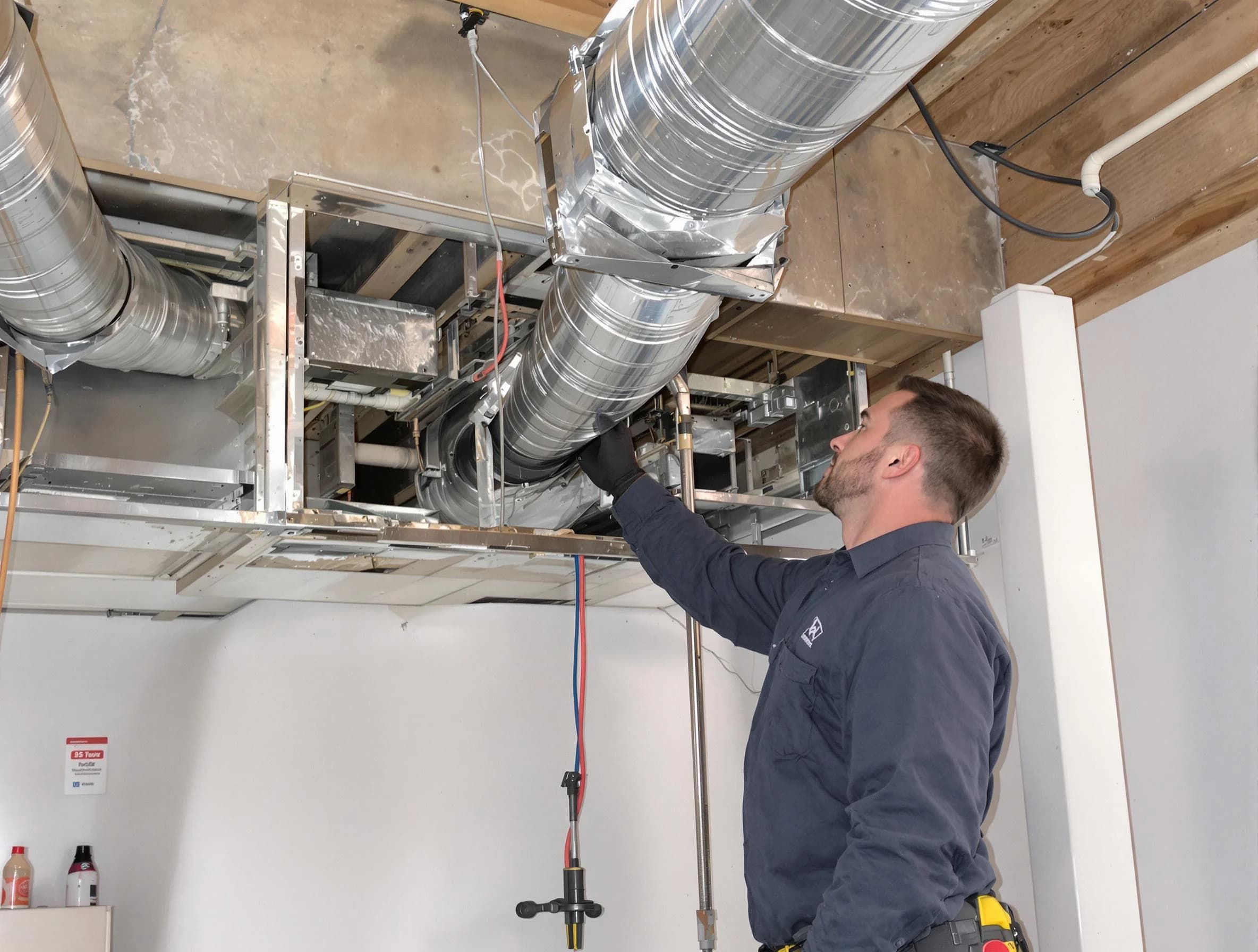 Wakefield Air Duct Cleaning technician performing professional air duct repair using specialized tools in Wakefield