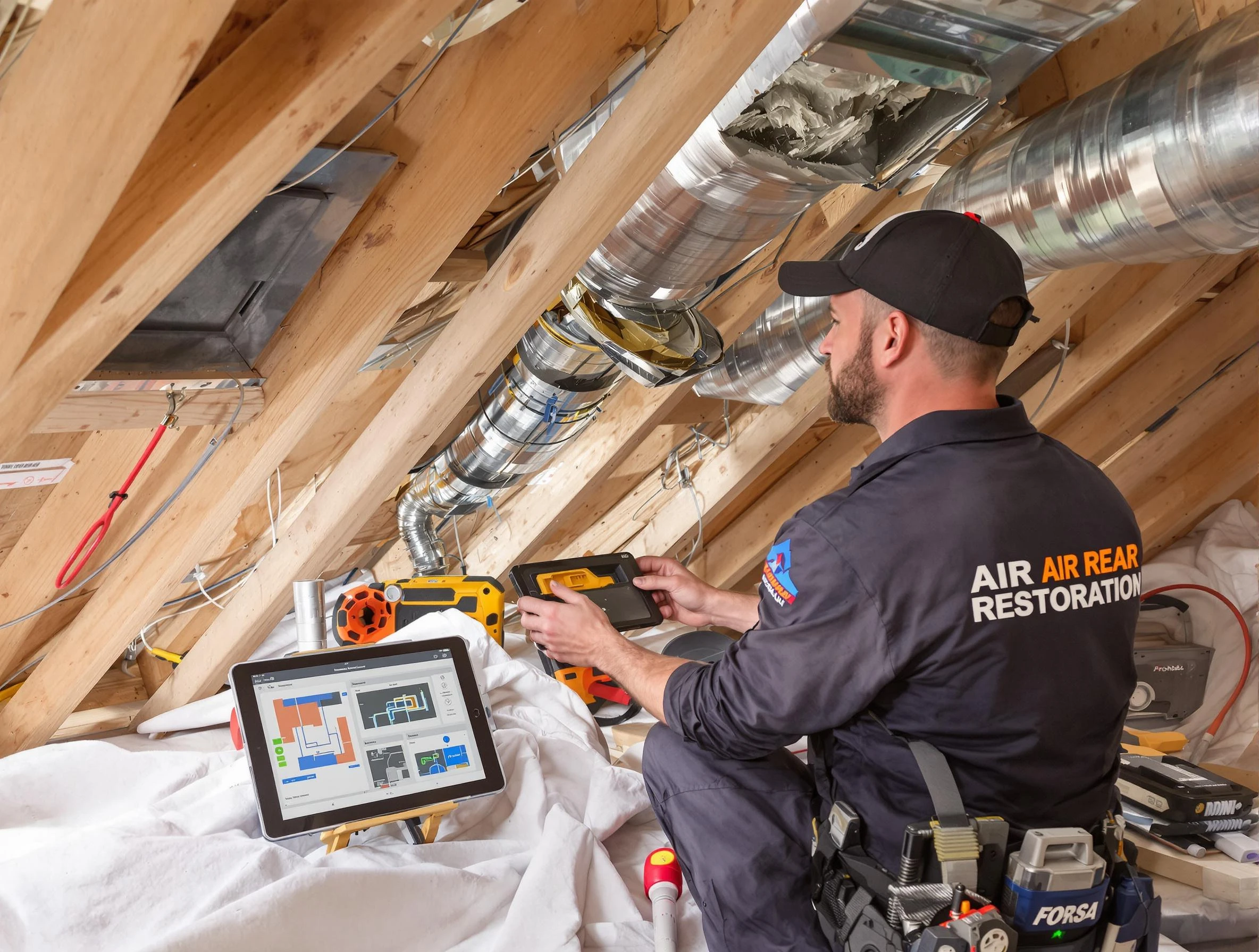 Wakefield Air Duct Cleaning technician performing precise duct repair work in Wakefield