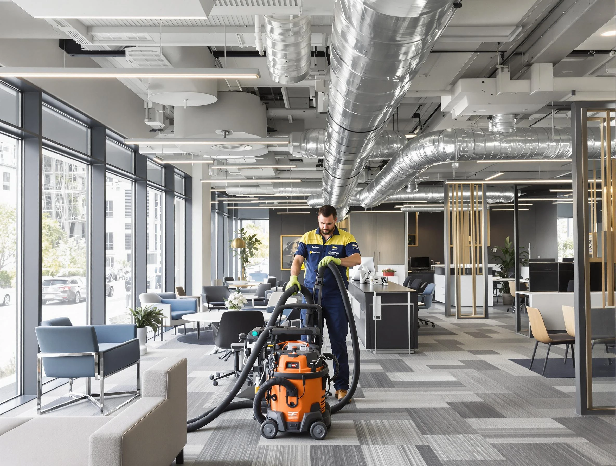 Wakefield Air Duct Cleaning team performing thorough commercial duct cleaning at a Wakefield business center